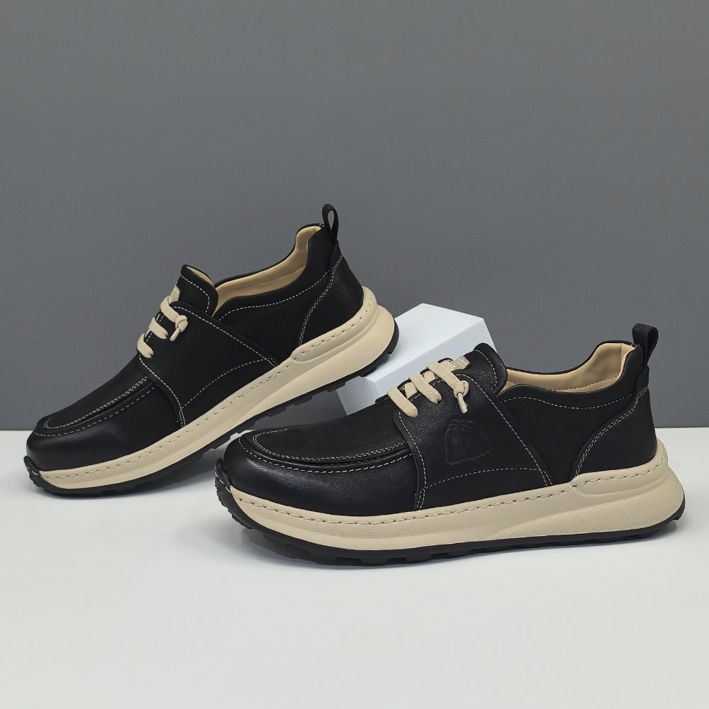 Men Solid Minimalism Leather Flat Casual Shoes-RAIIFY