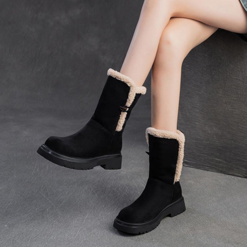 Women Vintage Leather Casual Soft Snow Boots-RAIIFY