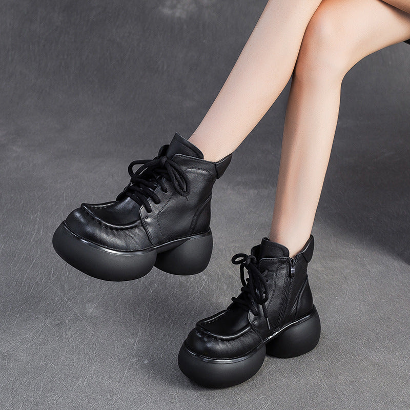 Women's Vintage Leather Chunky Platform Boots-RAIIFY