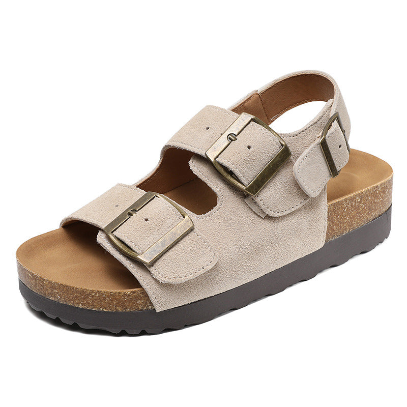 Women Retro Suede Flat Thick Soled Casual Sandals-RAIIFY