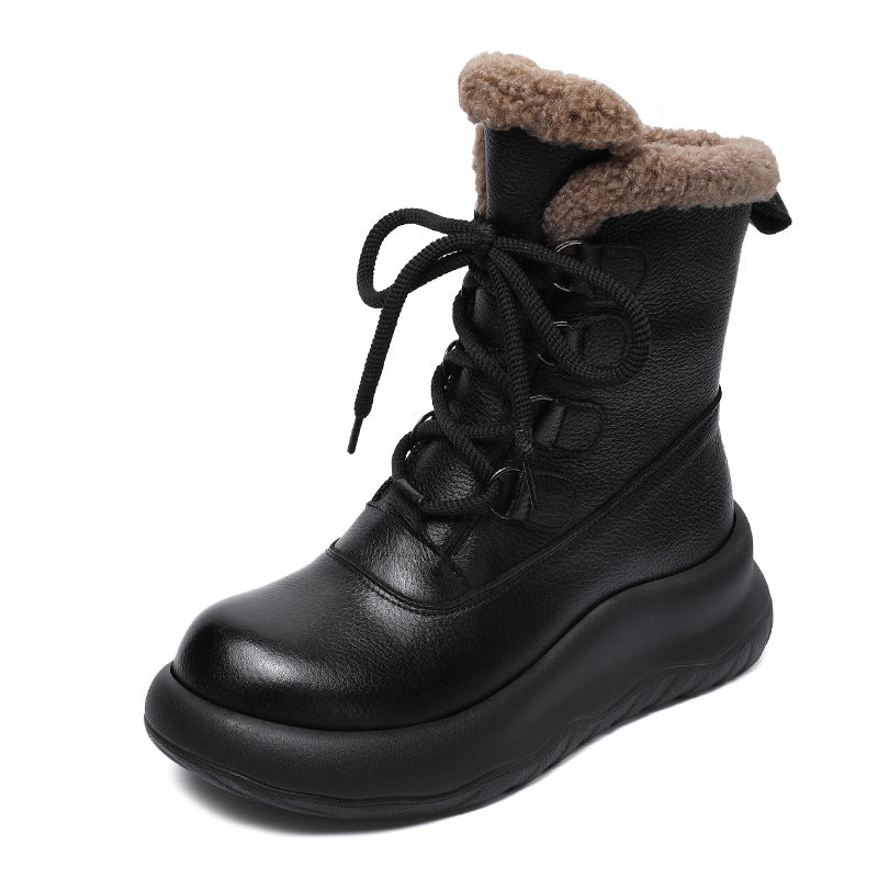 Women Minimalism Fashion Leather Mid-Calf Snow Boots-RAIIFY