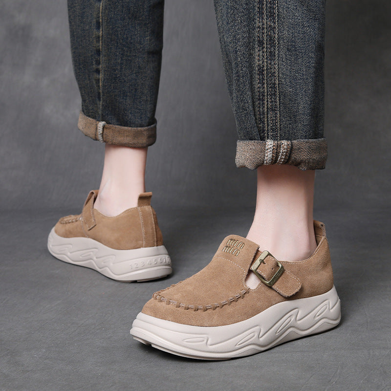 Women's Handmade Leather Platform Slip-on Loafers-RAIIFY