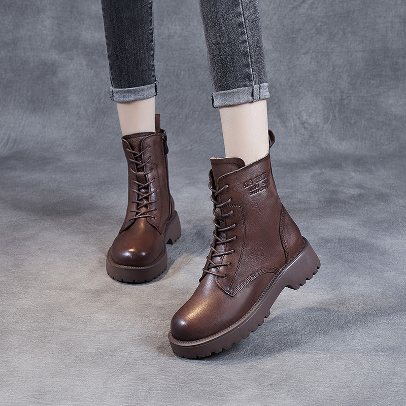 Women Classic Vintage Solid Leather Boots-RAIIFY