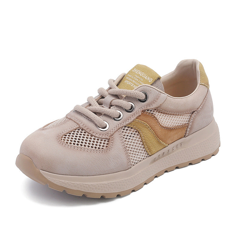 Women Fashion Patchwork Leather Hollow Mesh Casual Shoes-RAIIFY