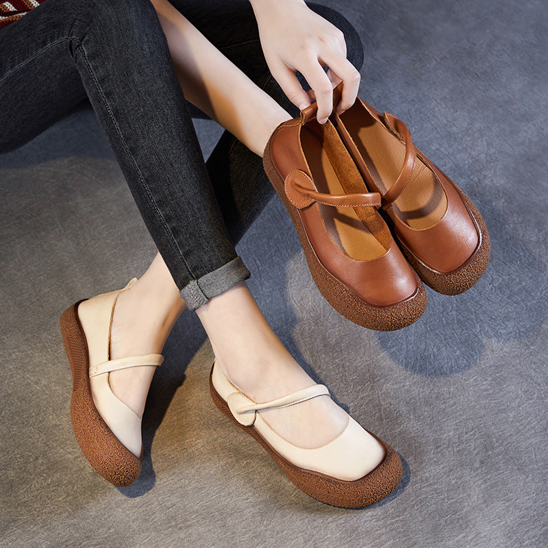 Women Retro Leather Soft Flat Casual Shoes-RAIIFY