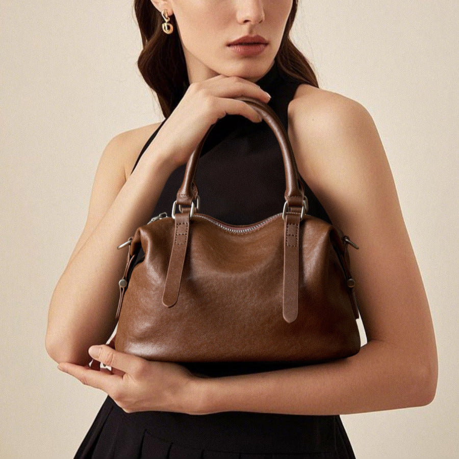Women's Fashion Plain Leather Satchel Bag-RAIIFY