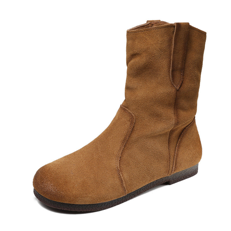 Women Vintage Solid Suede Flat Casual Boots-RAIIFY