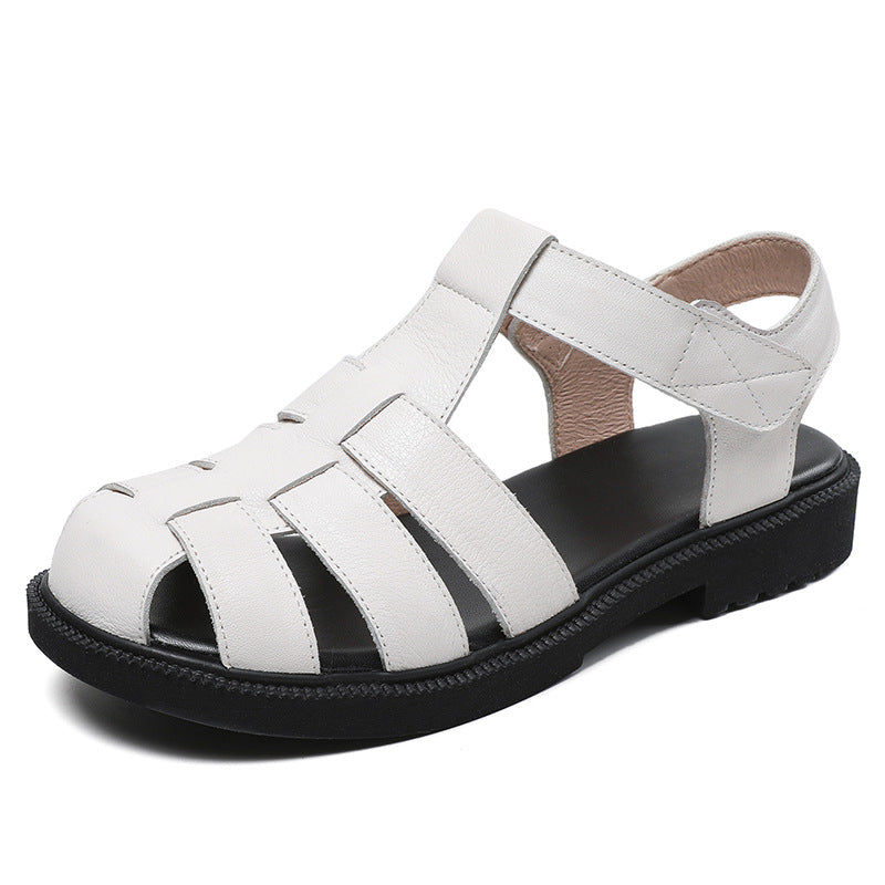 Women Summer Minimalist Plaited Leather Flat Casual Sandals-RAIIFY