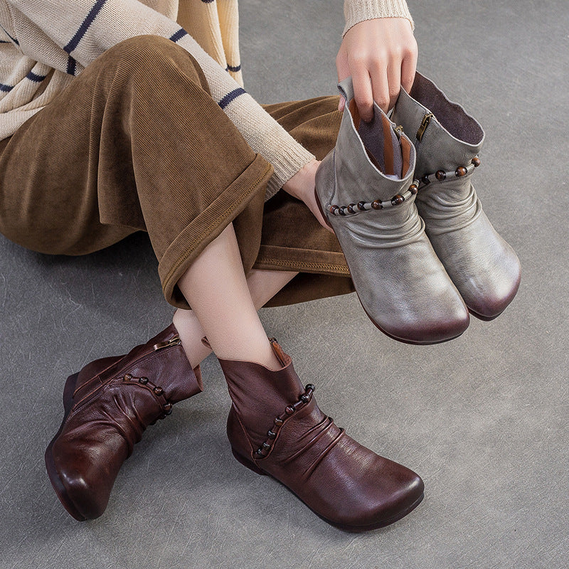 Women's Vintage Leather Comfort Flat Ankle Boots-RAIIFY