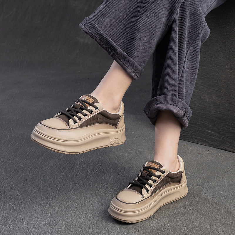 Women Minimalism Fashion Leather Flat Casual Shoes-RAIIFY