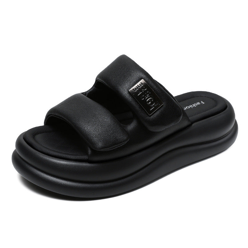 Women Summer Soft Leather Casual Slide Sandals-RAIIFY