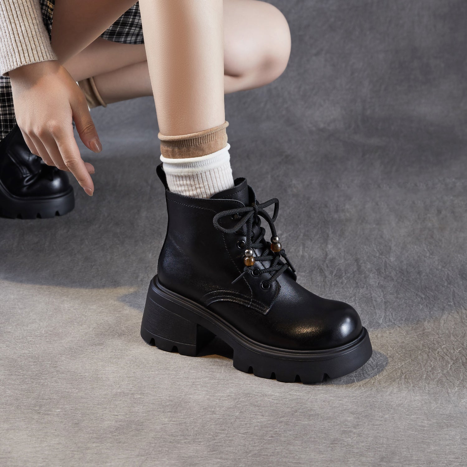 Women's Vintage Leather Chunky Heel Boots-RAIIFY
