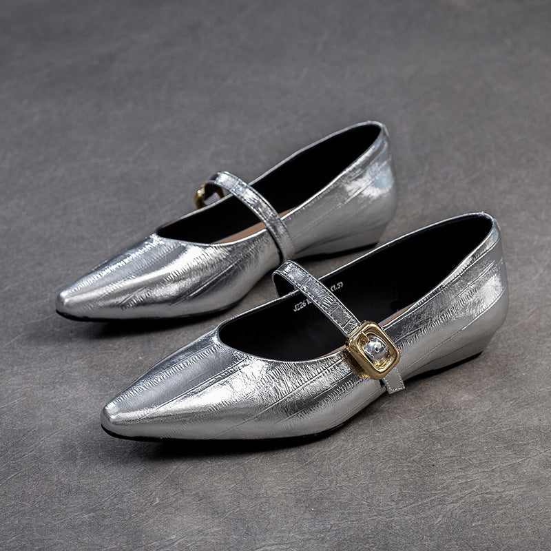 Women's Minimalism Plain Leather Low Top Pointed Toe Flat-RAIIFY
