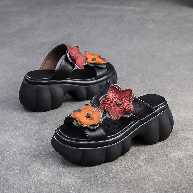 Women Stylish Leather Soft Platform Slides Sandals-RAIIFY