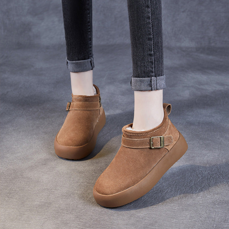 Women Solid Suede Casual Winter Furred Shoes-RAIIFY