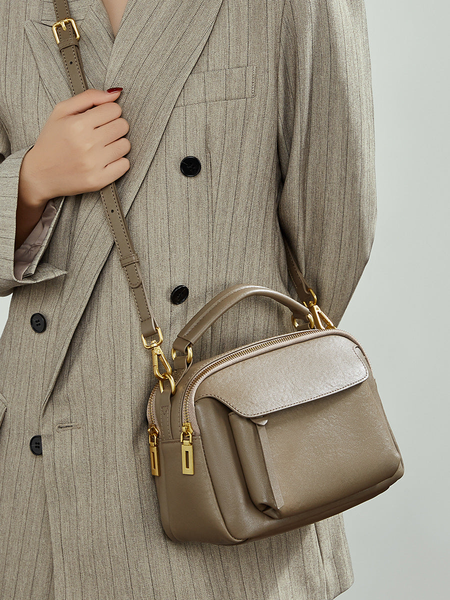 Women's Fashion Tanned Leather Boston Bag-RAIIFY