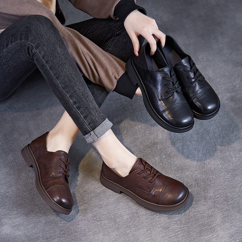 Women Retro Solid Soft Leather Casual Work Shoes-RAIIFY