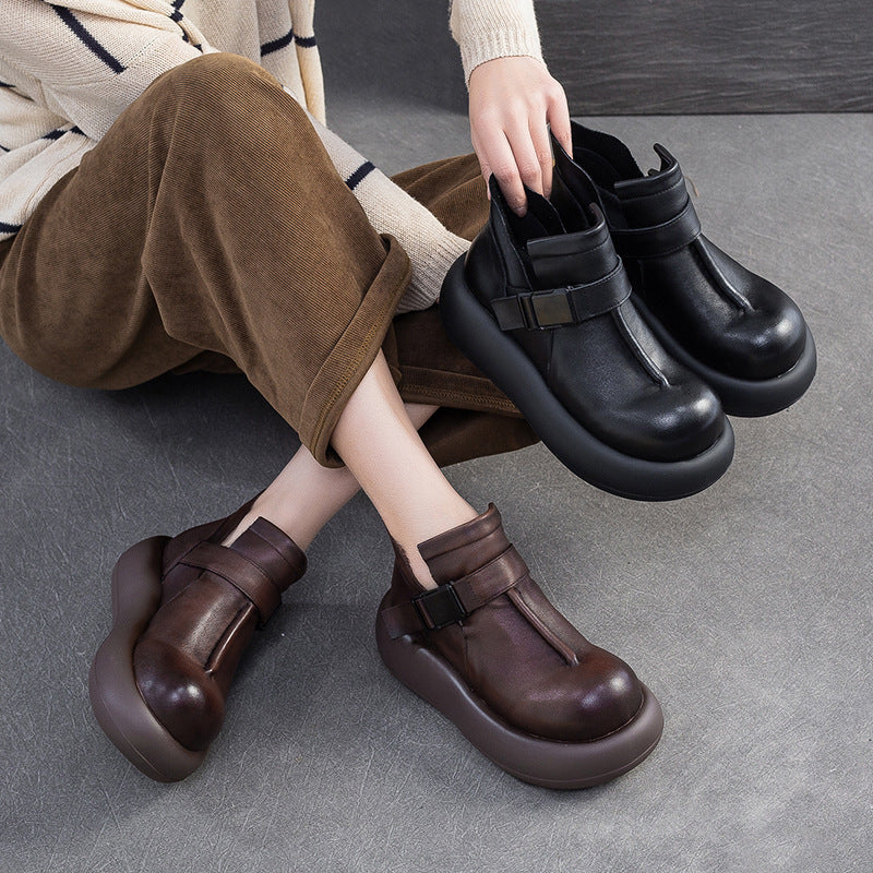 Women's Minimalist Plain Leather Platform Ankle Boots-RAIIFY
