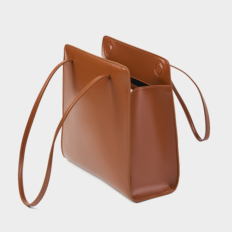 Women Minimalist Retro Leather Shoulder Tote Bag-RAIIFY