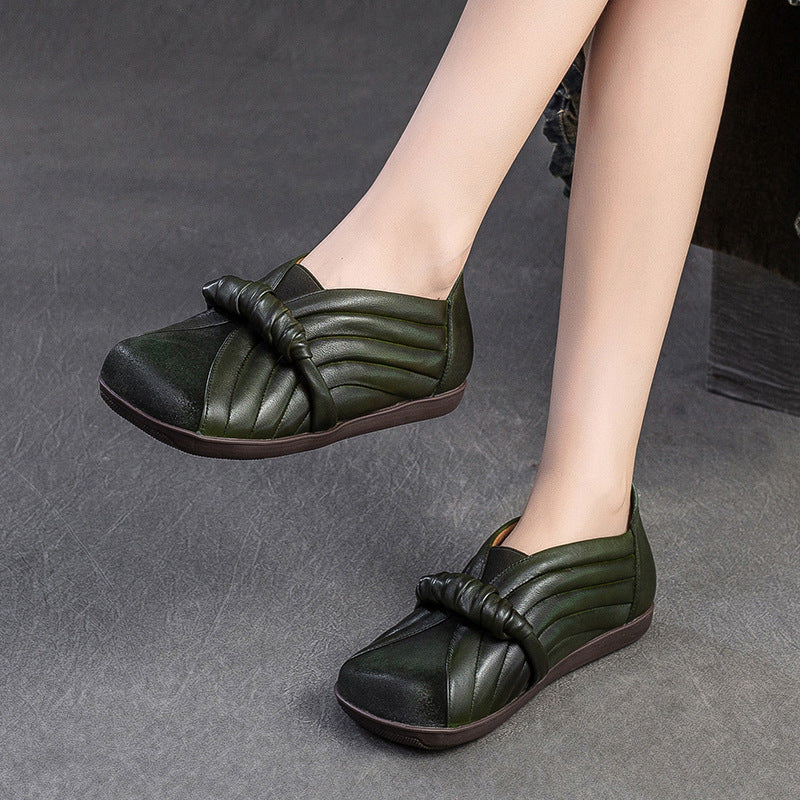 Women Retro Soft Leather Flat Casual Shoes-RAIIFY