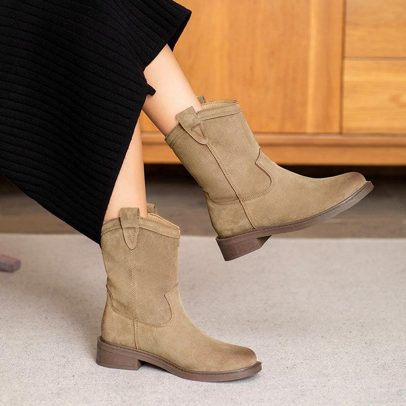 Women Solid Suede Retro Casual Boots-RAIIFY