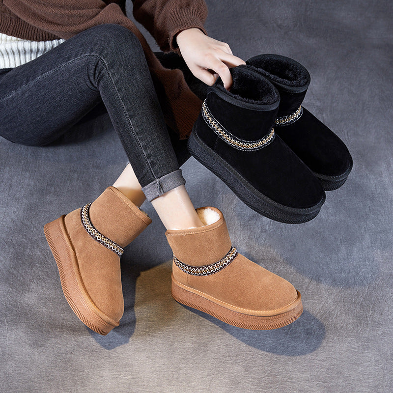 Women Retro Minimalism Suede Ankle Snow Boots-RAIIFY