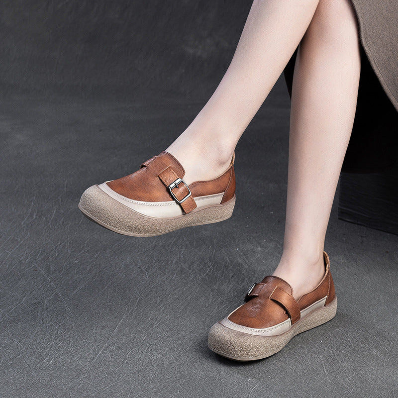 Women Retro Leather Minimalism Soft Casual Shoes-RAIIFY