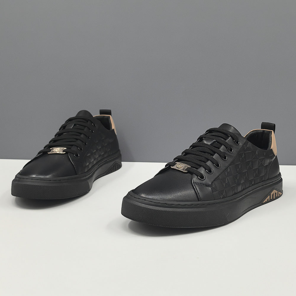 Men Fashion Embossed Leather Flat Casual Shoes-RAIIFY