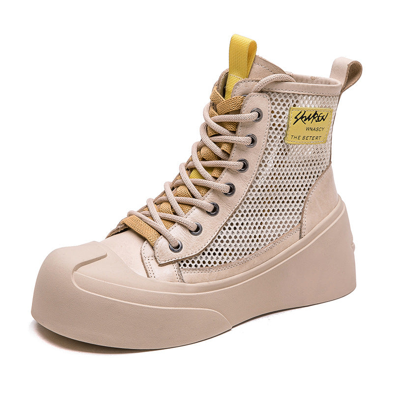 Women Breathable Mesh Leather Casual Platform Boots-RAIIFY