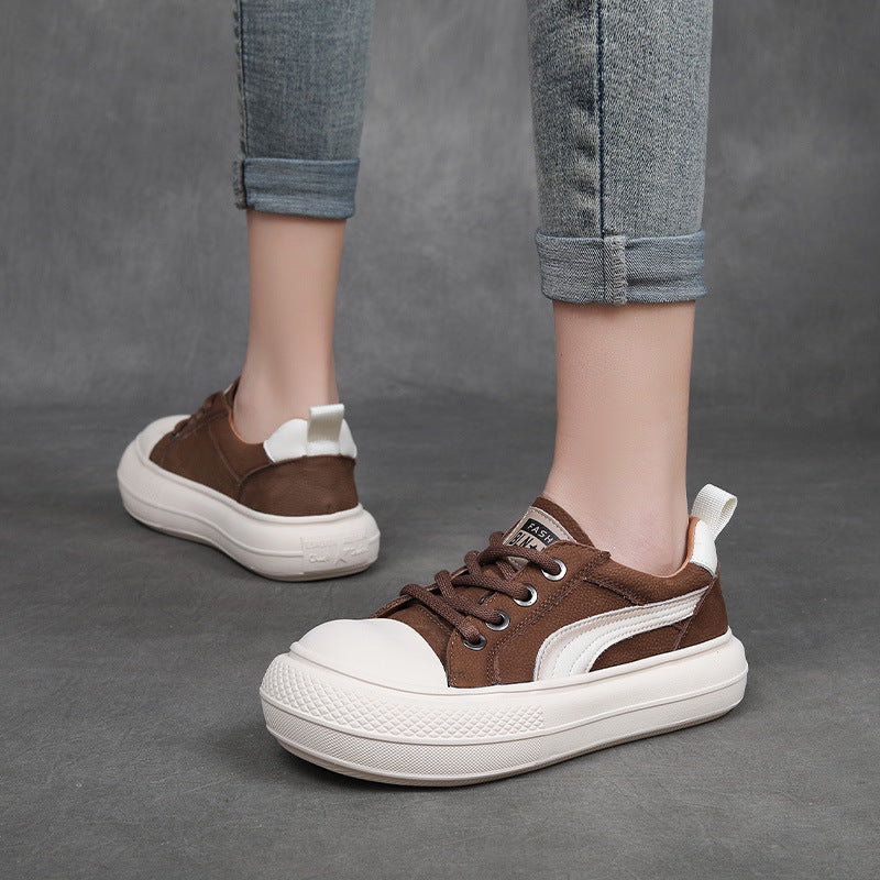 Women Fashion Patchwork Leather Thick Soled Casual Shoes-RAIIFY