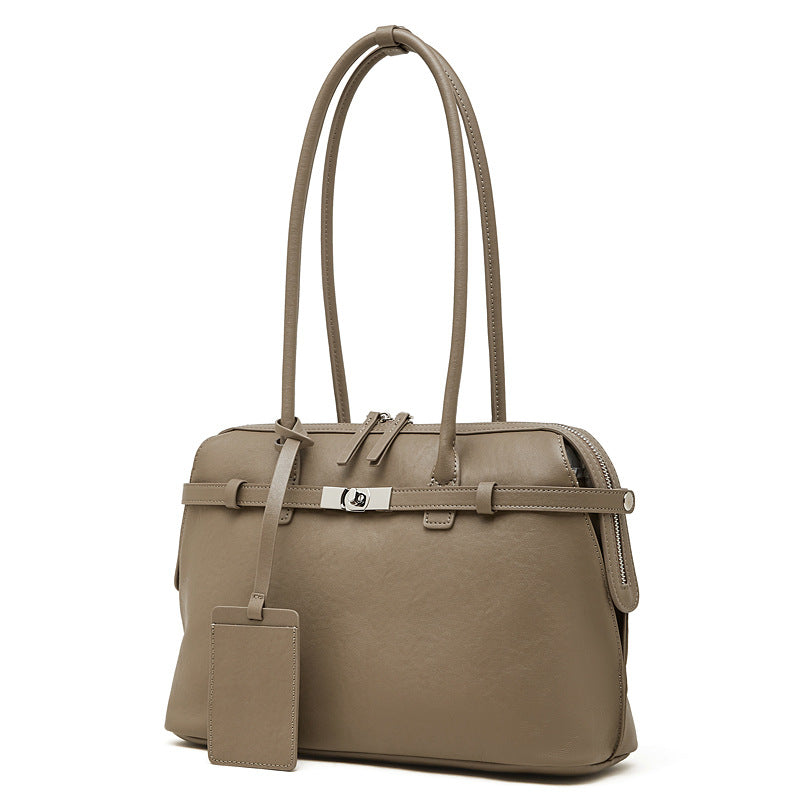 Women's Plain Leather Tote Handbag Shoulder Bag-RAIIFY