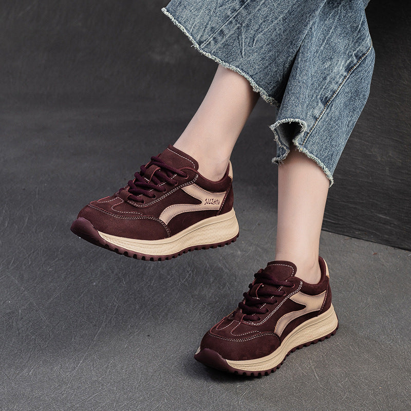 Women Fashion Patchwork Leather Casual Sneakers-RAIIFY