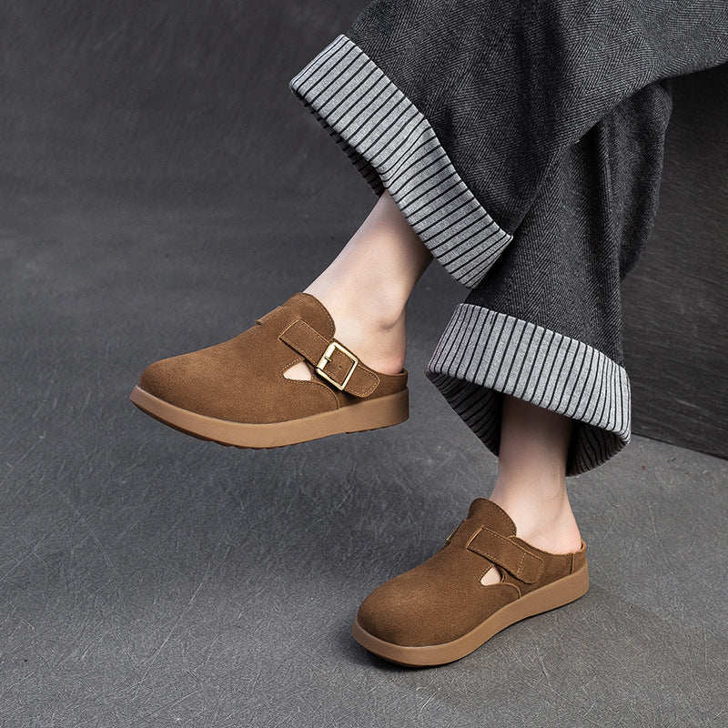 Women Vintage Solid Leather Casual Mules-RAIIFY