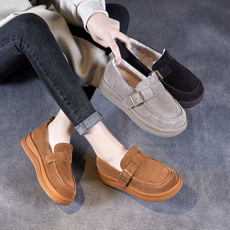 Women Retro Suede Winter Furred Warm Loafers-RAIIFY