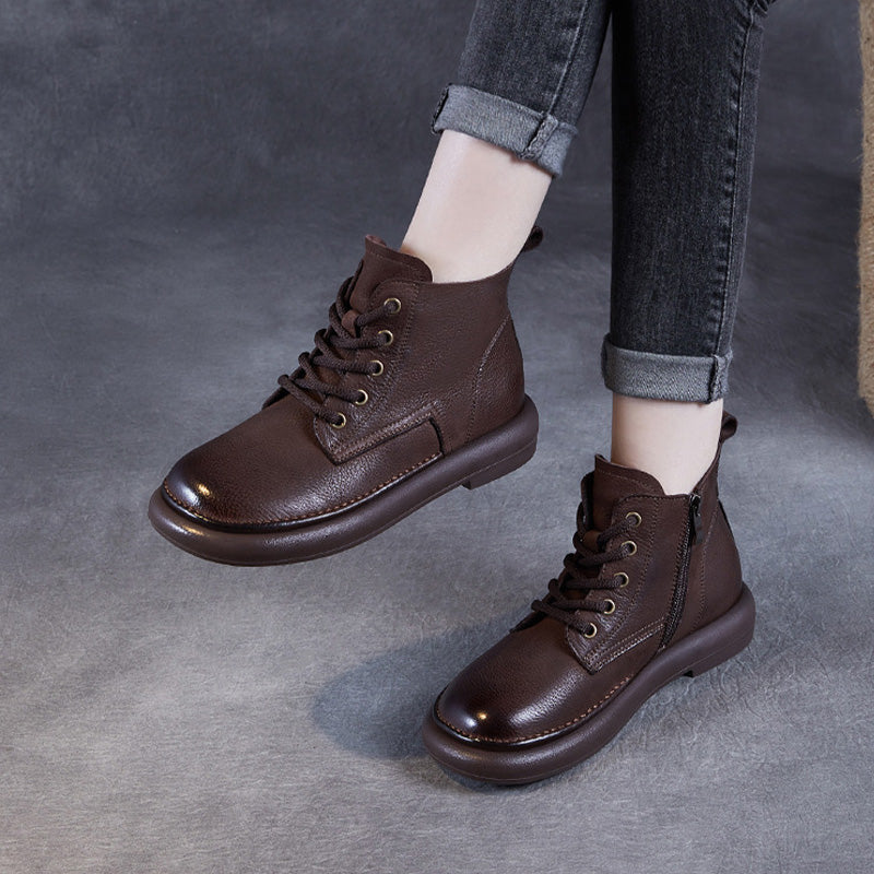 Women Retro Solid Leather Minimalism Ankle Boots-RAIIFY