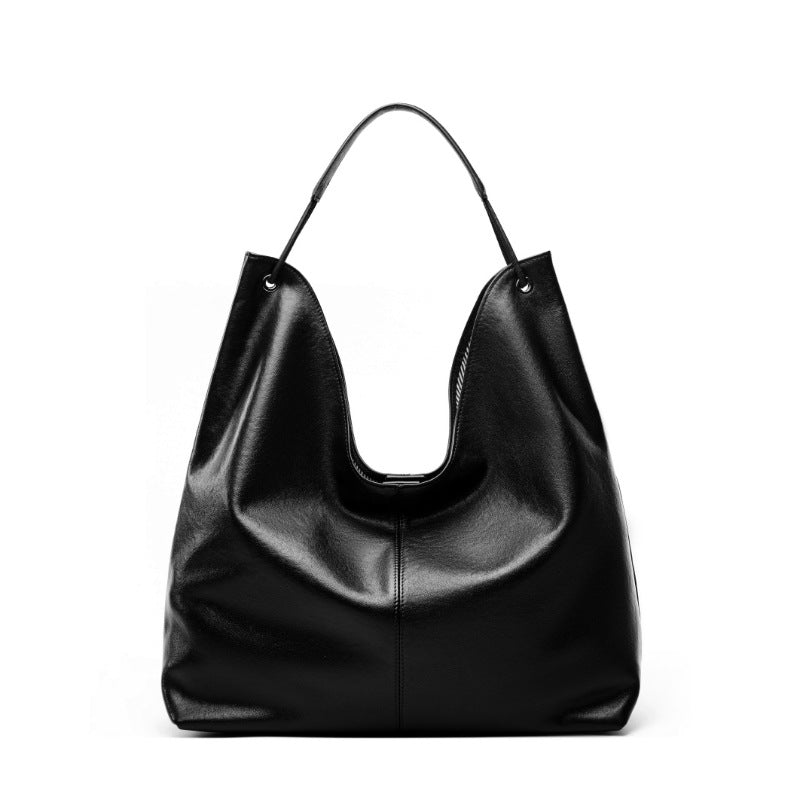 Women Minimalism Solid Soft Cowhide Shoulder Tote Bag-RAIIFY