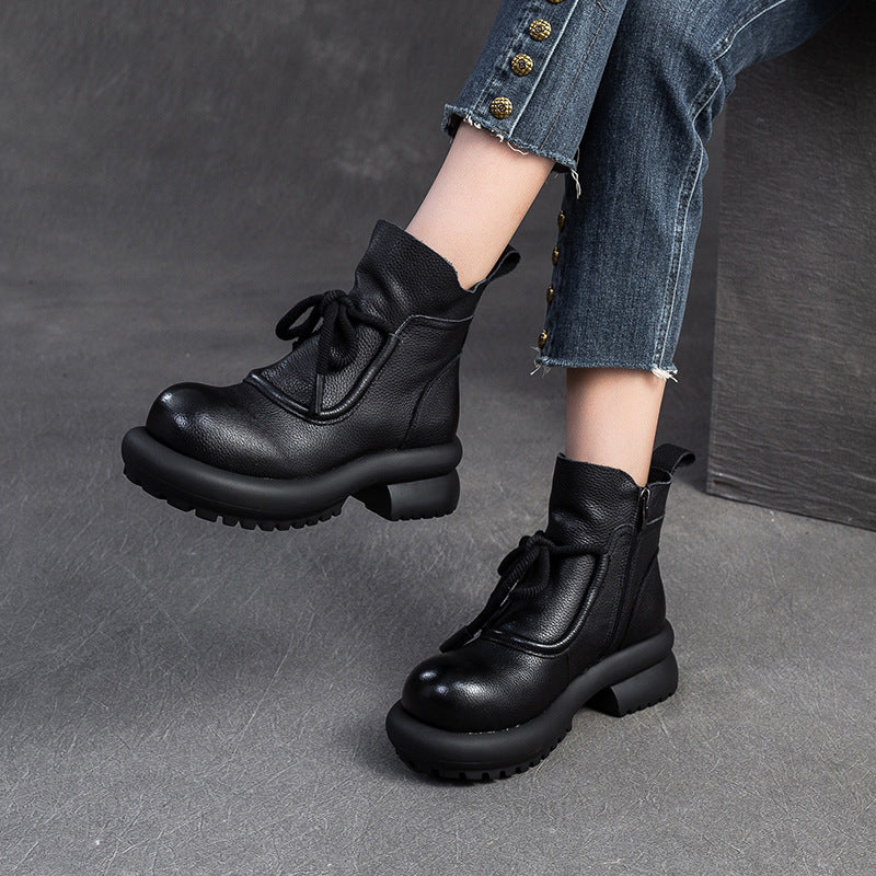 Women Retro Soft Leather Thick Soled Boots-RAIIFY