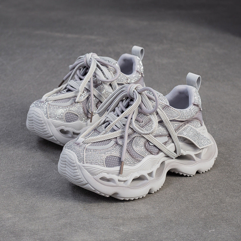 Women Rhinestone Chunky Platform Sneakers Breathable Casual Shoes-RAIIFY