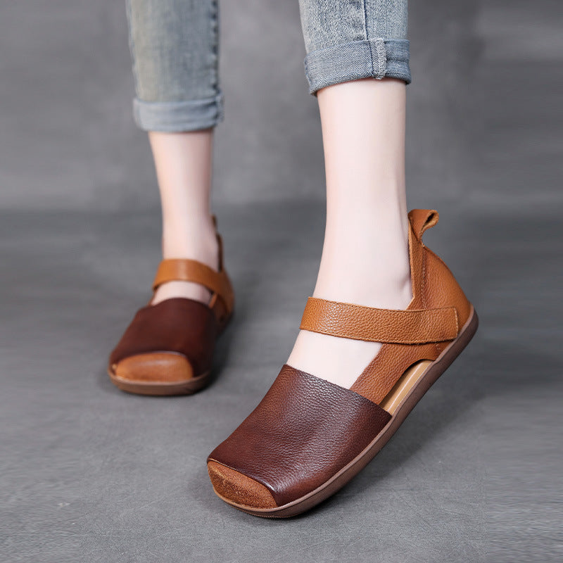 Women Retro Soft Leather Summer Casual Sandals-RAIIFY