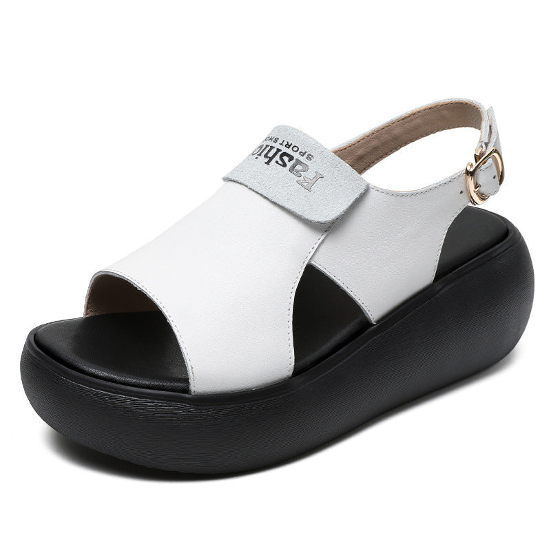 Women Casual Leather Platform Buckle Sandals-RAIIFY