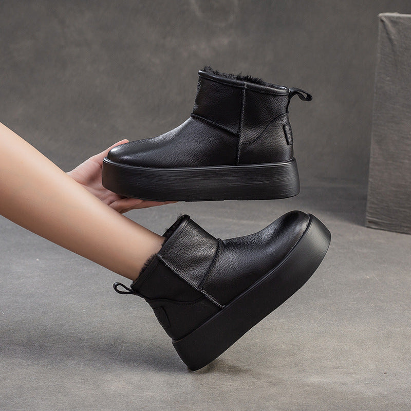 Women Minimalism Fashion Leather Platform Snow Boots-RAIIFY