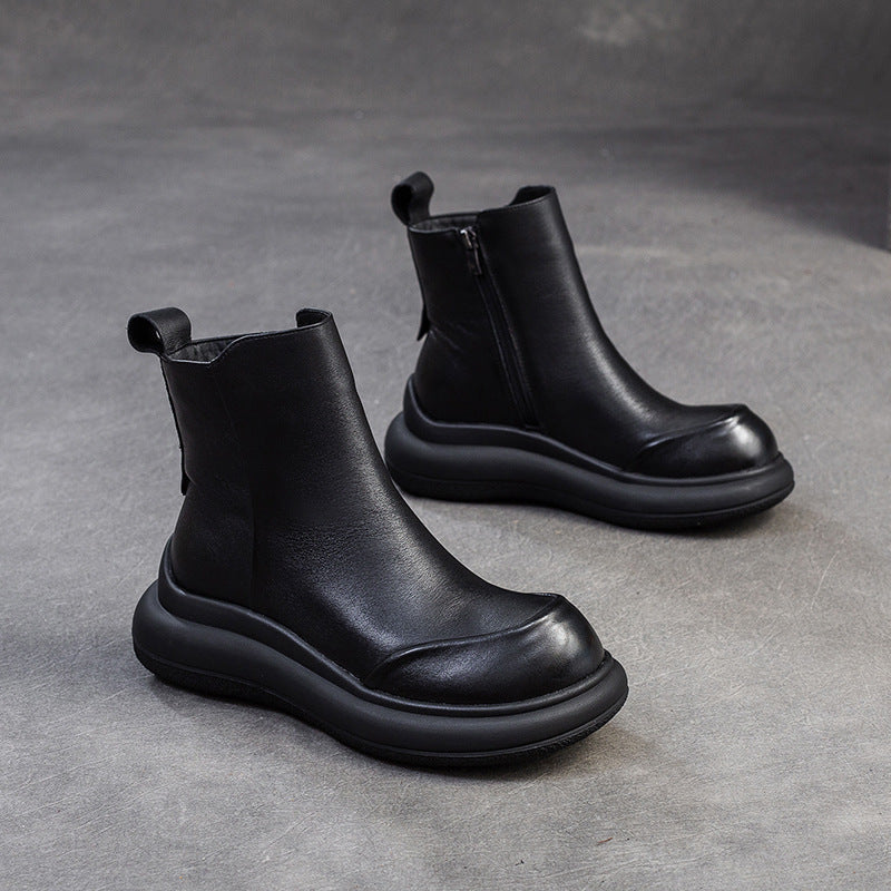 Women Minimalism Leather Casual Ankle Boots-RAIIFY