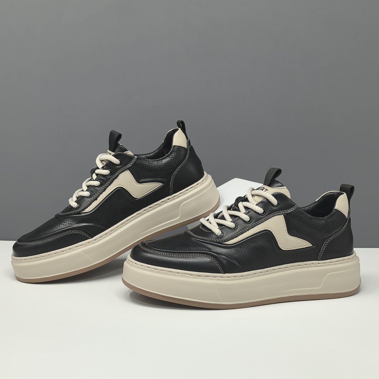 Men's Genuine Leather Hollow Out Breathable Thick Sole Sneakers-RAIIFY