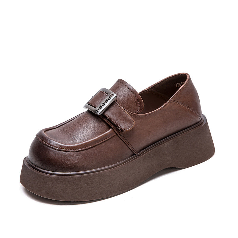 Women Minimalism Solid Leather Platform Casual Loafers-RAIIFY