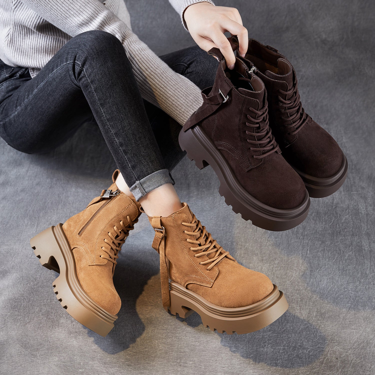 Women's Minimalist Plain Suede Platform Ankle Boots-RAIIFY