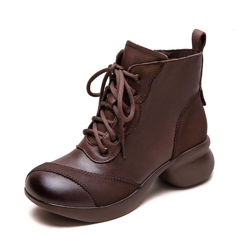 Women Vintage Solid Soft Leather Ankle Boots-RAIIFY