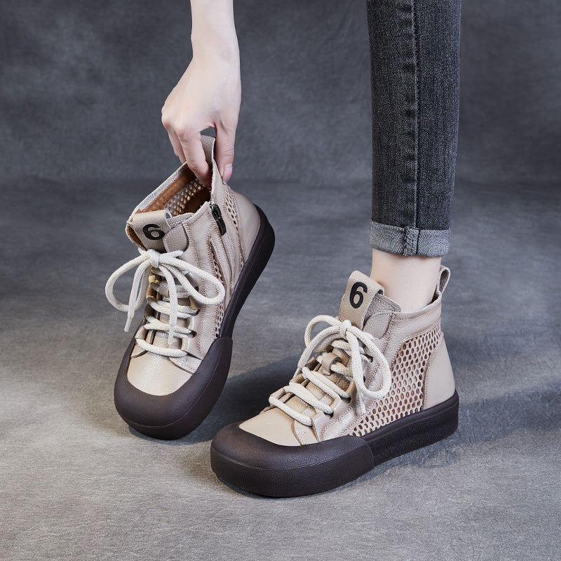 Women Summer Leather Breathable Mesh Casual Boots-RAIIFY