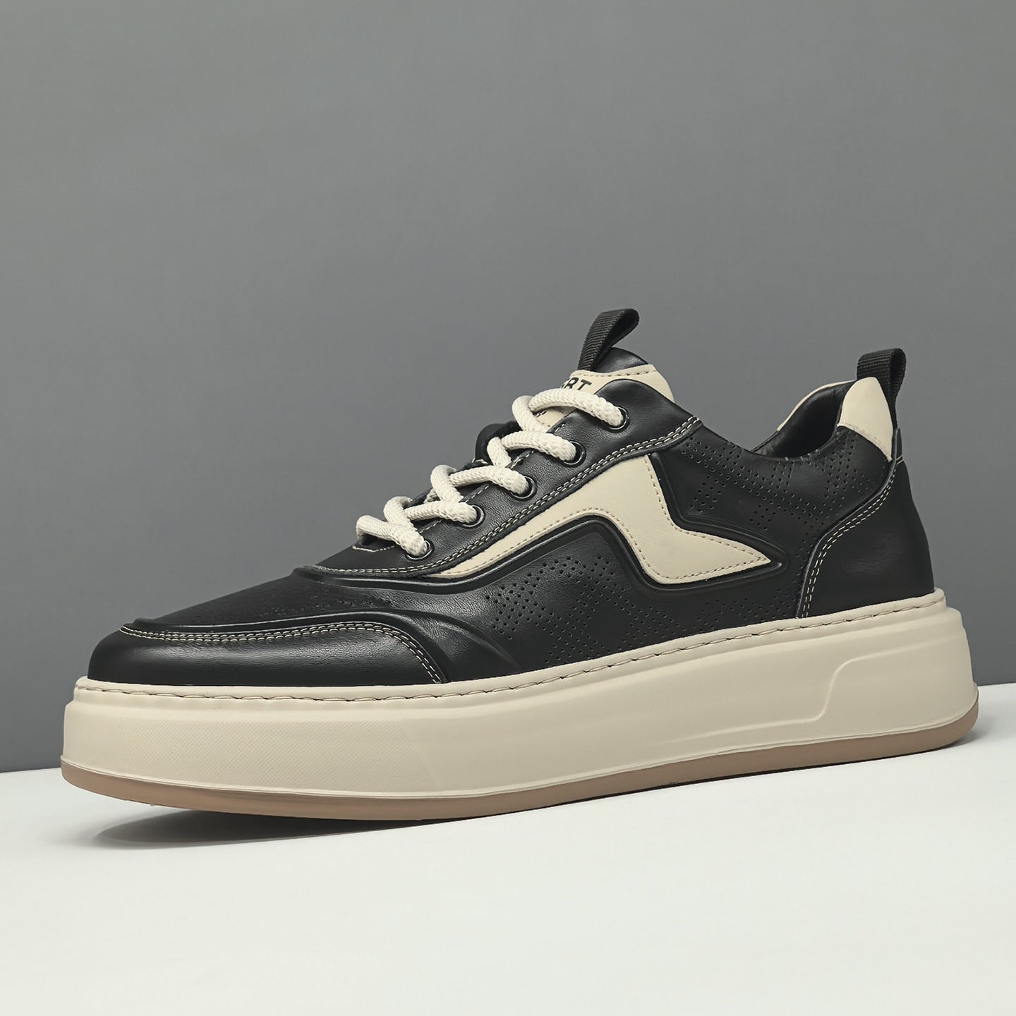 Men's Genuine Leather Hollow Out Breathable Thick Sole Sneakers-RAIIFY