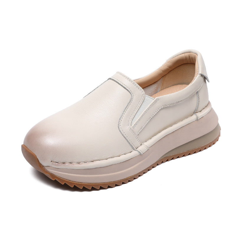 Women Minimalism Solid Leather Casual Loafers-RAIIFY