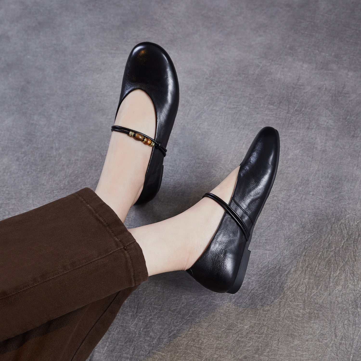 Women Vintage Genuine Leather Mary Jane Soft Flat Shoes-RAIIFY